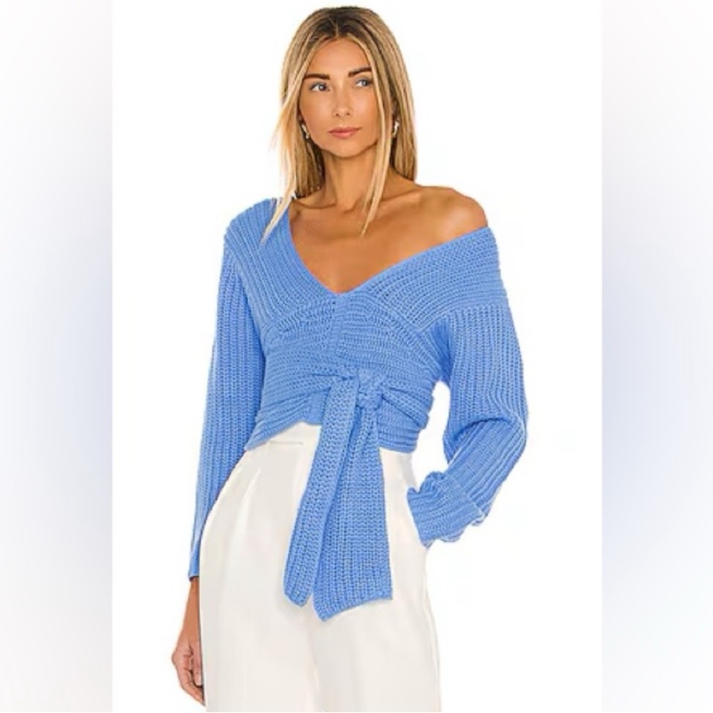 Atoir Powder Blue V-Neck Tie-Waist Knit Sweater